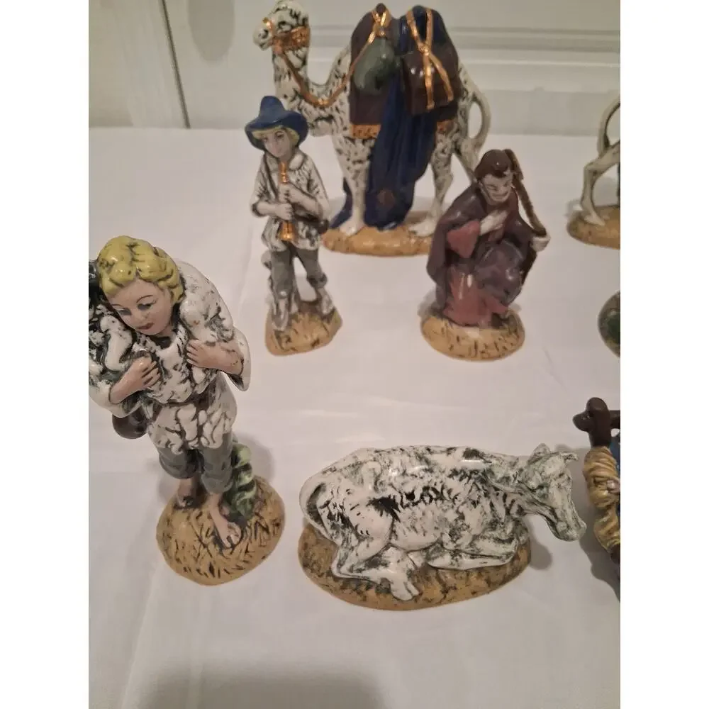 Vintage Ceramic Nativity Set 14 Pcs Hand Painted Christmas Atlantic Holland Mold